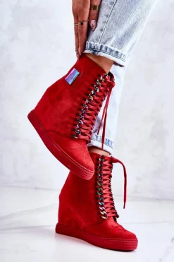 Damskie Trampki Lu Boo Z Łańcuchami Zamszowe Multi-Czerwone Monica