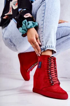 Damskie Trampki Lu Boo Z Łańcuchami Zamszowe Multi-Czerwone Monica