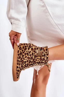 Damskie Trampki Lu Boo Złoty Łańcuch Zamsz Leopard Monica