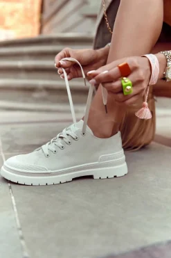 Damskie Trampki Materiałowe Jasnobeżowe Parossa