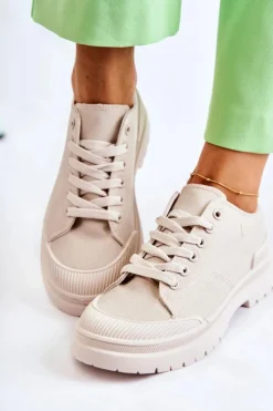 Damskie Trampki Materiałowe Jasnobeżowe Parossa