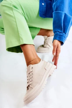 Damskie Trampki Materiałowe Jasnobeżowe Parossa