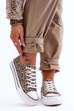 Damskie Trampki Na Masywnej Platformie Beżowo-Czarne Ember