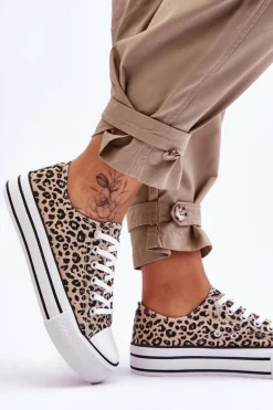 Damskie Trampki Na Masywnej Platformie Beżowo-Czarne Ember