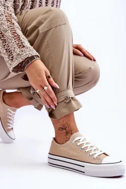 Damskie Trampki Na Masywnej Platformie Beżowe Ember