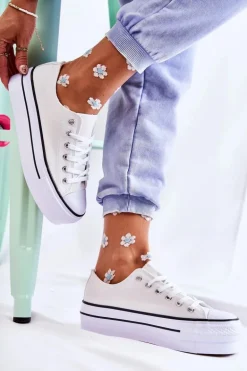 Damskie Trampki Na Masywnej Platformie Białe Farona