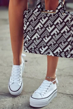 Damskie Trampki Na Masywnej Platformie Białe Farona