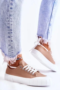 Damskie Trampki Na Platformie Brązowe Comes