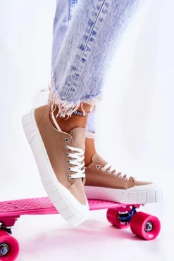 Damskie Trampki Na Platformie Brązowe Comes