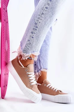 Damskie Trampki Na Platformie Brązowe Comes