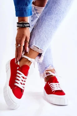 Damskie Trampki Na Platformie Czerwone Comes