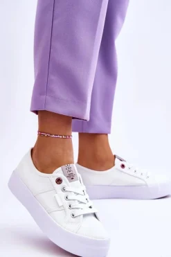 Damskie Trampki Na Platformie Cross Jeans LL2R4040 Białe