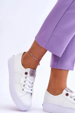 Damskie Trampki Na Platformie Cross Jeans LL2R4040 Białe