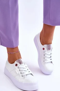 Damskie Trampki Na Platformie Cross Jeans LL2R4040 Białe