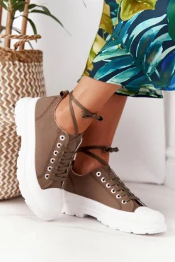 Damskie Trampki Na Platformie Brązowe Travel Time