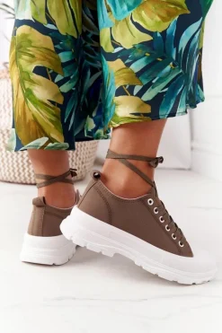 Damskie Trampki Na Platformie Brązowe Travel Time