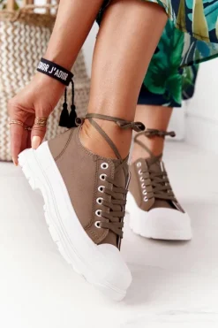 Damskie Trampki Na Platformie Brązowe Travel Time