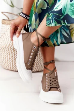 Damskie Trampki Na Platformie Brązowe Travel Time