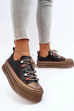 Damskie Trampki Na Platformie GOE NN2N4053 Czarne