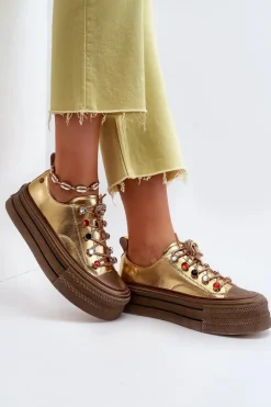 Damskie Trampki Na Platformie GOE NN2N4055 Złote