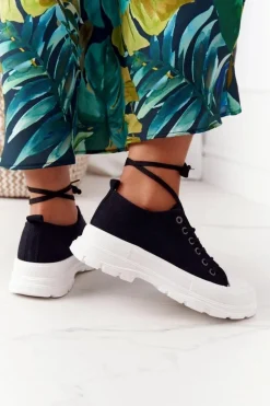 Damskie Trampki Na Platformie Czarne Travel Time