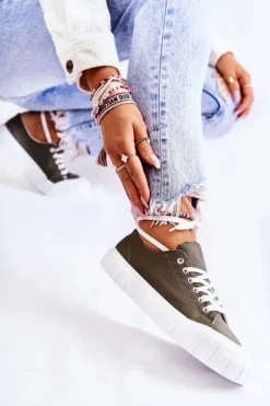 Damskie Trampki Na Platformie Khaki Comes