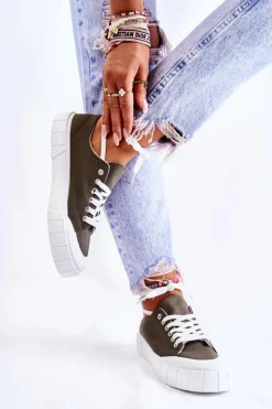 Damskie Trampki Na Platformie Khaki Comes