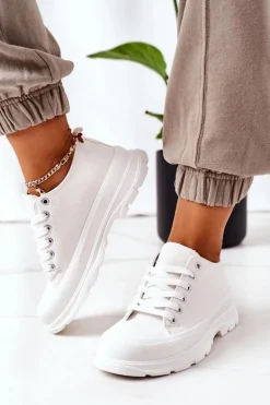 Damskie Trampki Na Platformie Białe Travel Time