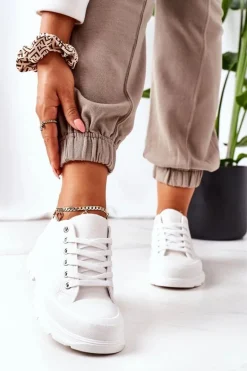 Damskie Trampki Na Platformie Białe Travel Time