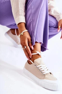 Damskie Trampki Na Platformie Beżowe Comes