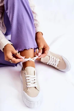 Damskie Trampki Na Platformie Beżowe Comes