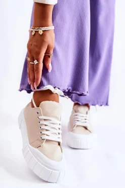 Damskie Trampki Na Platformie Beżowe Comes