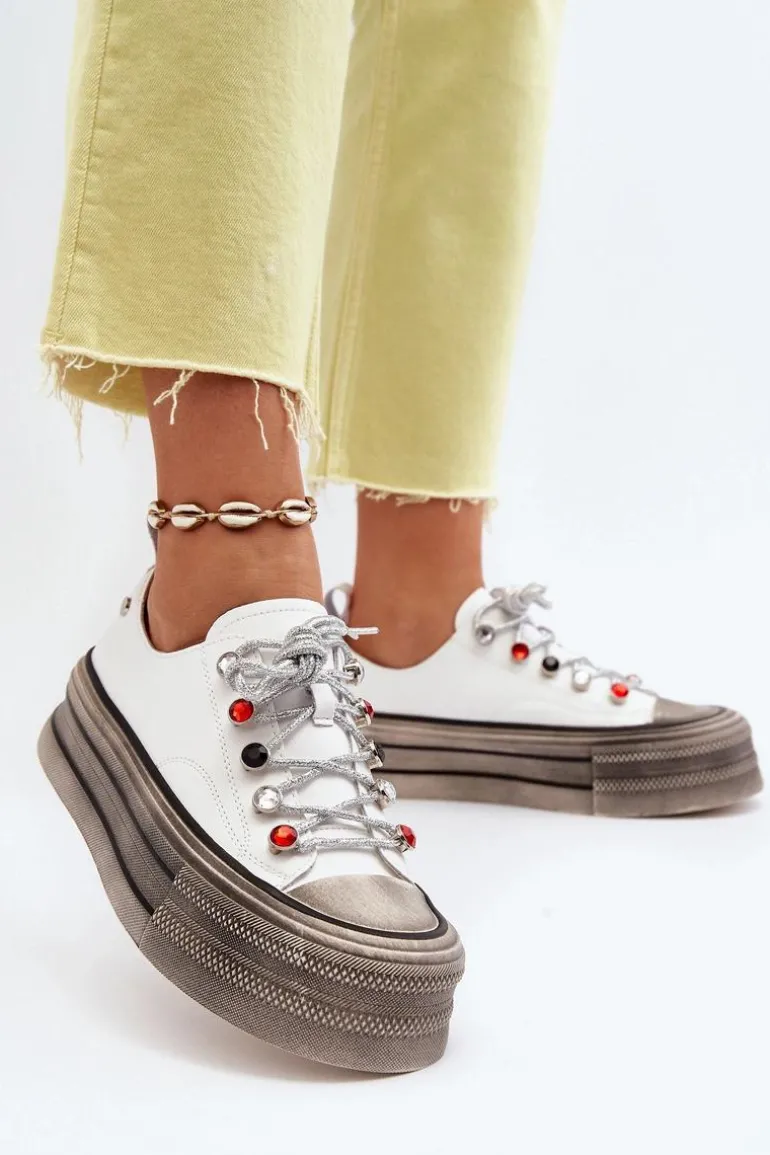 Damskie Trampki Na Platformie GOE NN2N4054 Białe