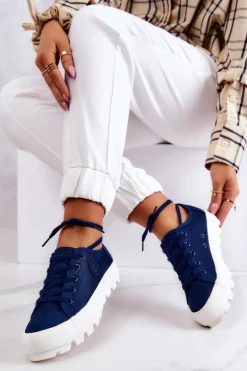 Damskie Trampki Na Platformie BIG STAR JJ274491 Granatowe