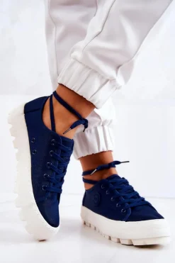 Damskie Trampki Na Platformie BIG STAR JJ274491 Granatowe