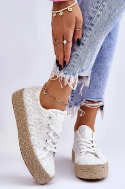 Damskie Trampki Na Plecionej Platformie Big Star LL274199 Białe