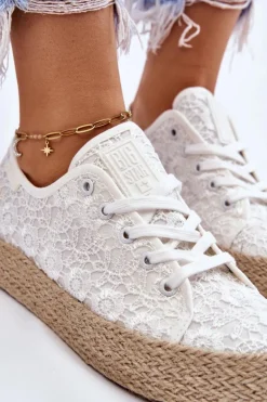 Damskie Trampki Na Plecionej Platformie Big Star LL274199 Białe