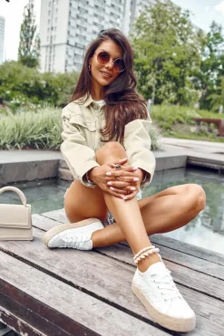 Damskie Trampki Na Plecionej Platformie Big Star LL274199 Białe