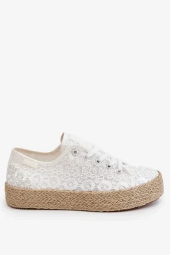 Damskie Trampki Na Plecionej Platformie Big Star LL274199 Białe