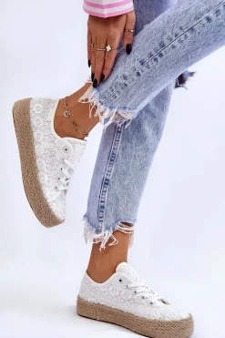 Damskie Trampki Na Plecionej Platformie Big Star LL274199 Białe