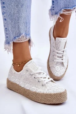 Damskie Trampki Na Plecionej Platformie Big Star LL274199 Białe