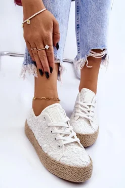 Damskie Trampki Na Plecionej Platformie Big Star LL274199 Białe
