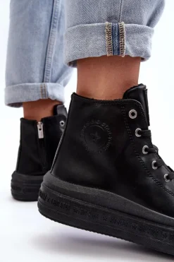 Damskie Trampki Na Suwak Ocieplane Czarne Big Star MM274023