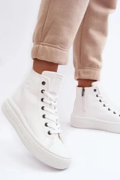 Damskie Trampki Na Suwak Ocieplane Białe Big Star MM274021