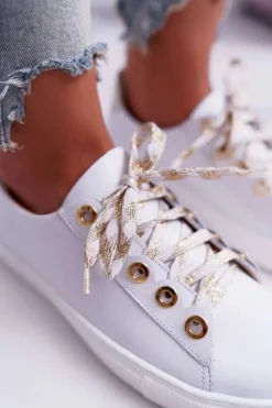 Damskie Trampki Skórzane Białe Viss