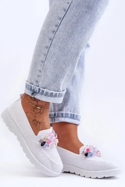 Damskie Trampki Tenisówki Wsuwane Z Ozdobą Białe Taylor