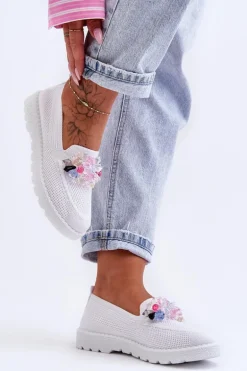 Damskie Trampki Tenisówki Wsuwane Z Ozdobą Białe Taylor