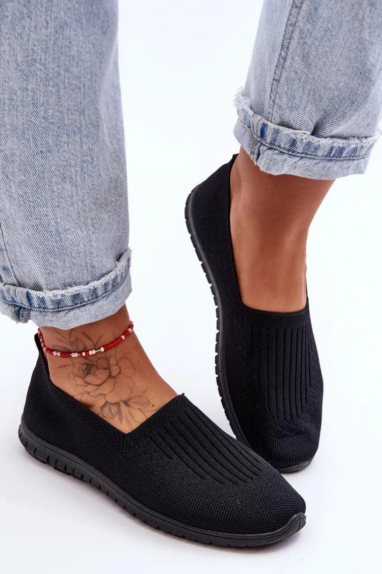 Damskie Trampki Tenisówki Wsuwane Czarne Lento