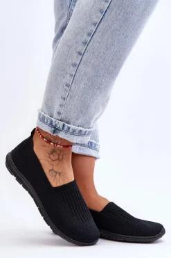 Damskie Trampki Tenisówki Wsuwane Czarne Lento