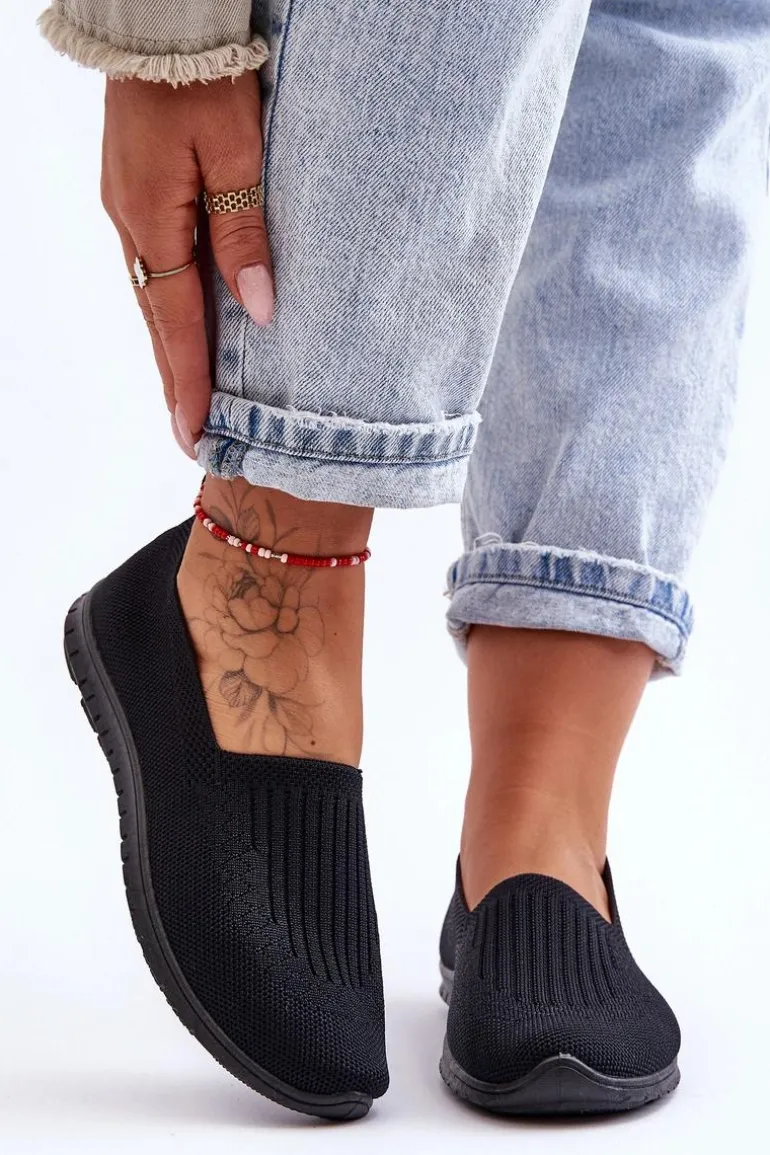 Damskie Trampki Tenisówki Wsuwane Czarne Lento